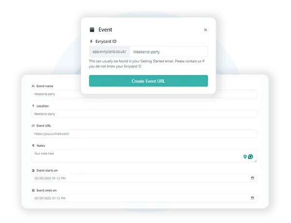 Events feature of Evrycard digital business cards