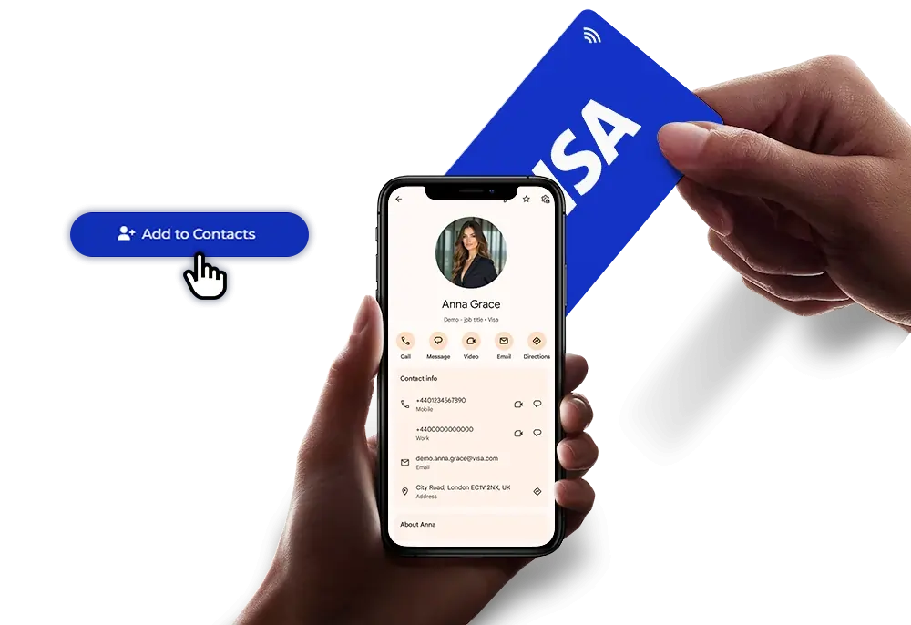 Evrycard NFC business card being tapped on a smartphone
