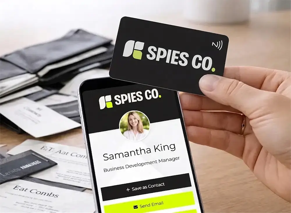 Evrycard NFC business card being tapped on a smartphone